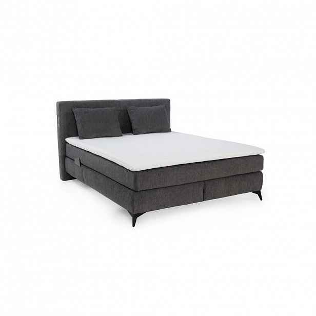 luma-home POSTEL s boxspringem 160 × 200 cm, 7zónová matrace s kapesními pružinami typu „tonneau“ H3+H4, topper, ženilka tmavě šedá / 20044