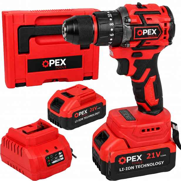 Opex Tools 28037 Aku vrtačka-šroubovák 21 V, 50 Nm, 2x baterie 3,0 Ah