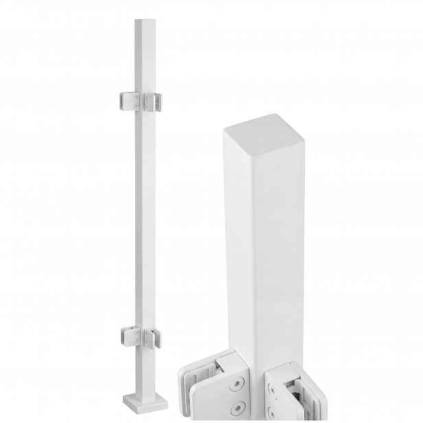Rohový Sloupek 110 cm pro skleněné zábradlí Bílý nerezový 40x40 mm