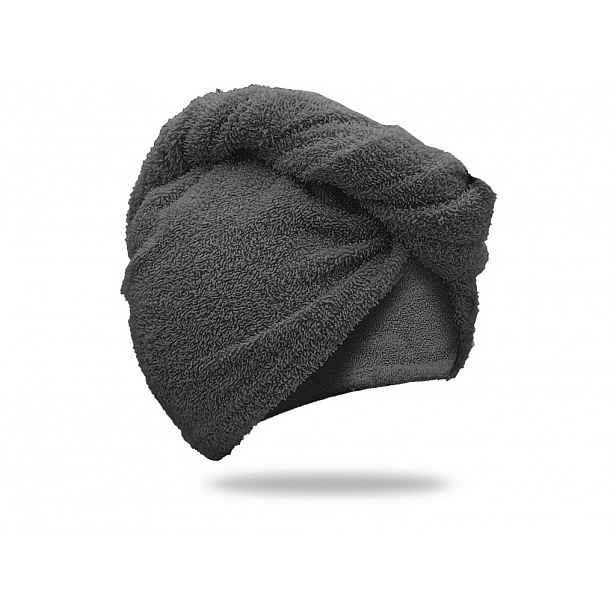 Rychleschnoucí froté turban na vlasy tmavě šedý, 100% bavlna