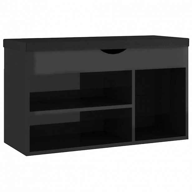 vidaXL Lavice s botníkem a poduškou černá lesklá 80x30x47 cm kompozit