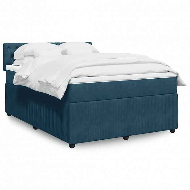 vidaXL Box spring postel s matrací modrá 140 x 200 cm samet