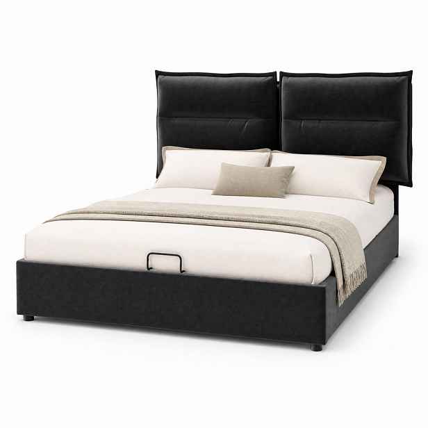 CHICFURN ČALOUNĚNÁ POSTEL 140/200 cm v černé barvě s úložným prostorem ze sametu