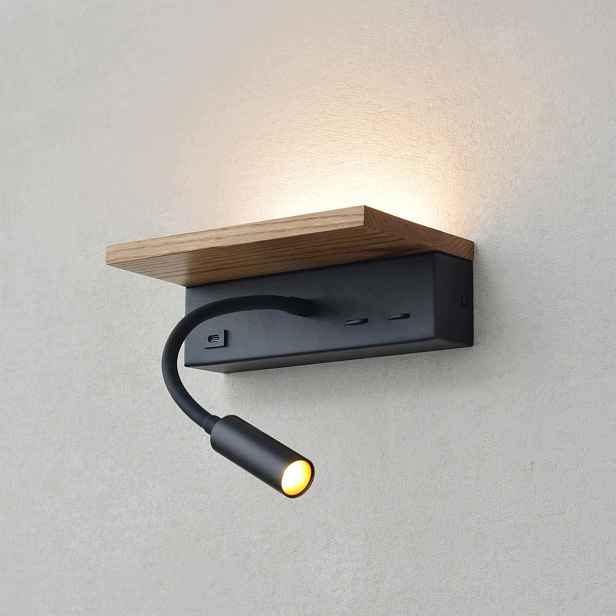 Nástěnné Led Svítidlo 13W Lampička Na Čtení 3W Usb-c Dřevo Černá