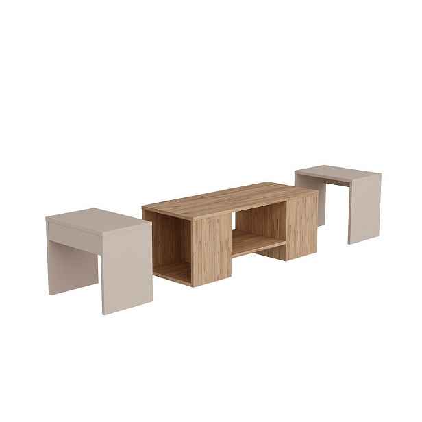 Sada konferenčních stolků Sartos Beige and Atlantic Pine, 3 k