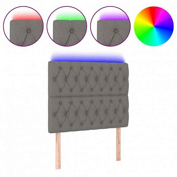 vidaXL Čelo postele s LED tmavě šedé 90x7x118/128 cm textil