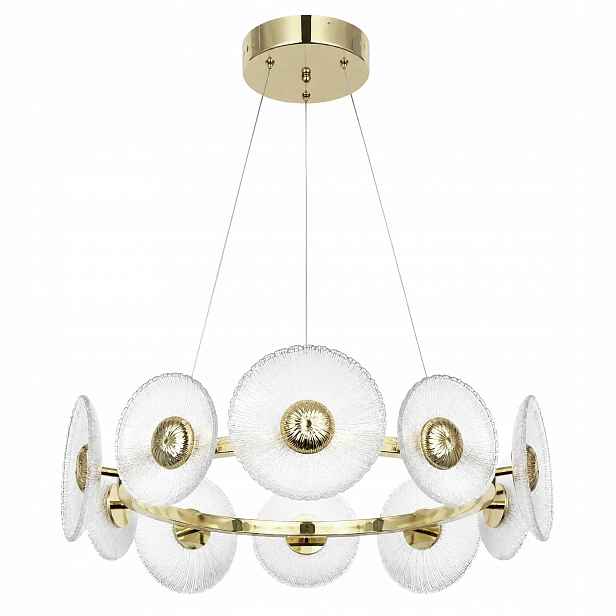 Závěsná Led lampa Zlatá Skleněná Květiny Krystaly Glamour Obývací pokoj 60 cm