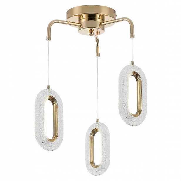 Zlatá závěsná Led lampa Trojitá oválná imitace krystalů Glamour styl