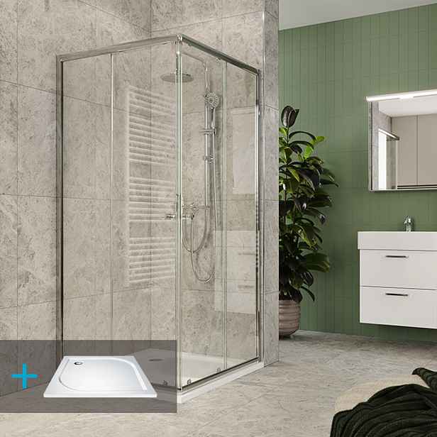 Koutsprchový s vaničkou Mereo Kora Lite 900×900 mm chrom/čiré sklo
