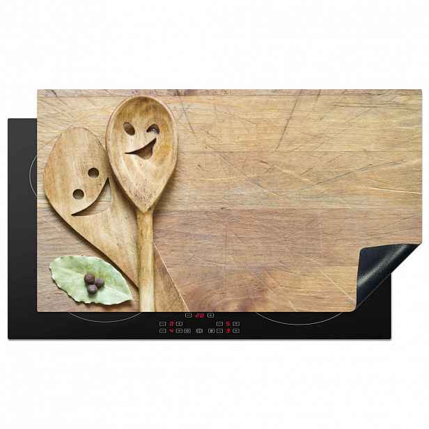 MuchoWow KRYT NA INDUKČNÍ DESKU Dřevo - Lžíce - Hnědá - Smiley 89.6x51.6 cm