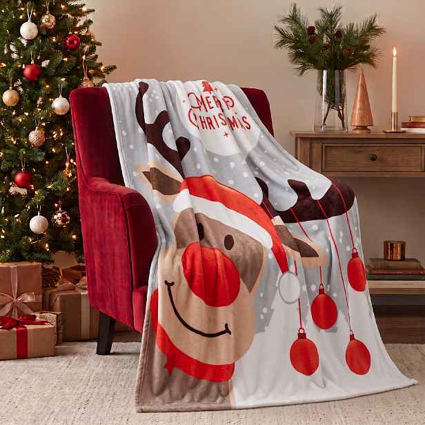 Vánoční deka mikrovláknová MERRY CHRISTMAS šedá 150x200 cm