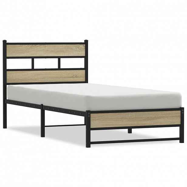 vidaXL Kovový rám postele bez matrace dub sonoma 90 x 190 cm
