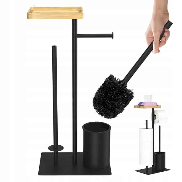 Kovový Stojan Na Toaletní Papír Černý 57*26*18 CM S Toaletním Kartáčem