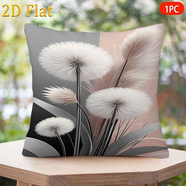 TEMU 2D plochý, 1 ks, povlak na polštář, Kytice pampelišek, Vzorovaný krátký plyšový povlak na polštář, (Vložka není součástí balení), Elegantní
