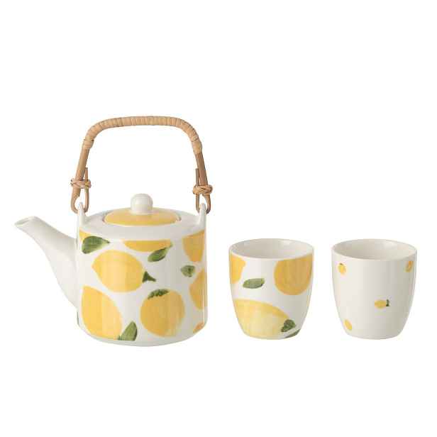 Čajová sada s konvičkou a 2 hrnky Casa Limone - 16*11*12 cm / 600 ml J-Line by Jolipa
