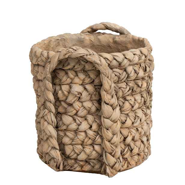 Hnědý cementový květináč s pleteným vzorem z listů Leavia - 20*22*21cm J-Line by Jolipa