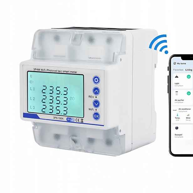 Měřič proudu energie na Din lištu 3 Fázový třífázový WiFi 100A