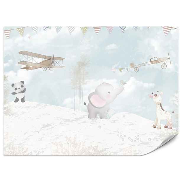 Muralo FOTOTAPETA do Dětského Pokoje Boho Slon Panda Žirafa Rostlina Letadlo 450x315