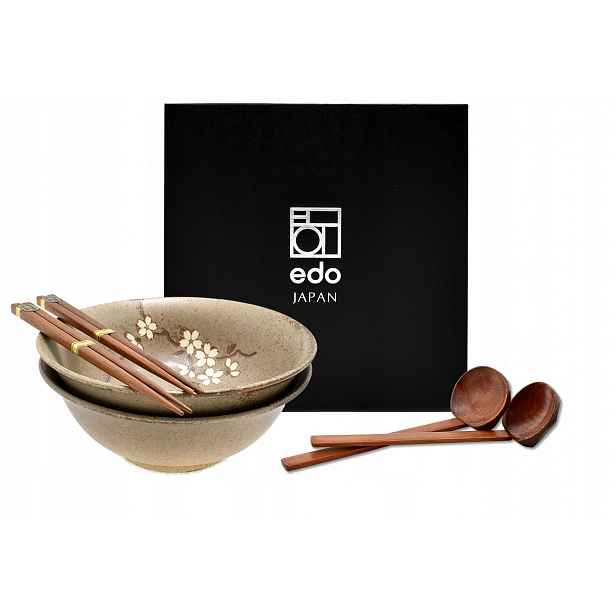 Sada 2 misek s lžičkami a paličkami Ramen Anemone Taupe 1100 ml Box