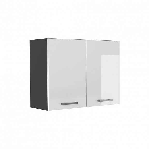 Vicco SKLENĚNÁ KUCHYŇSKÁ SKŘÍŇKA R-Line, Bílá vysoký lesk/Antracit, 80 cm