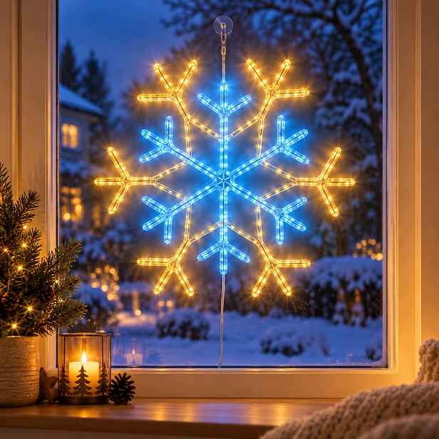 Hvězda Sněhová Vločka 80 cm velká, oboustranná Led vánoční dekorace do okna