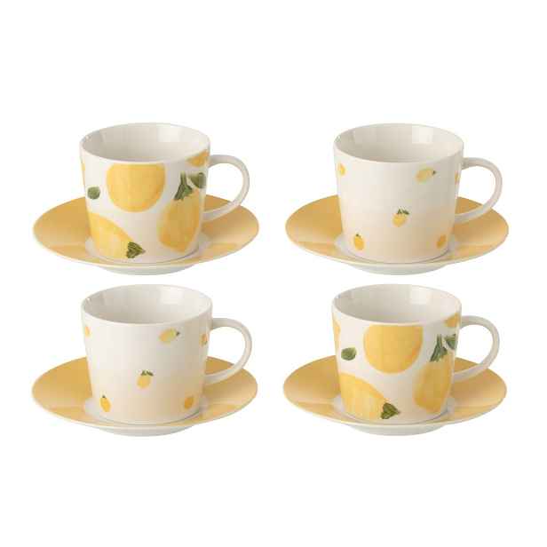 Kávová sada 4 šálků s podšálky Casa Limone - Ø 13*7 cm / 200 ml J-Line by Jolipa