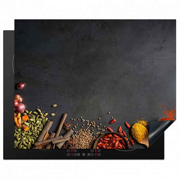 MuchoWow KRYT NA INDUKČNÍ DESKU Bylinky - Potraviny - Koření - Černá - Paprika - Skořice 65x52 cm