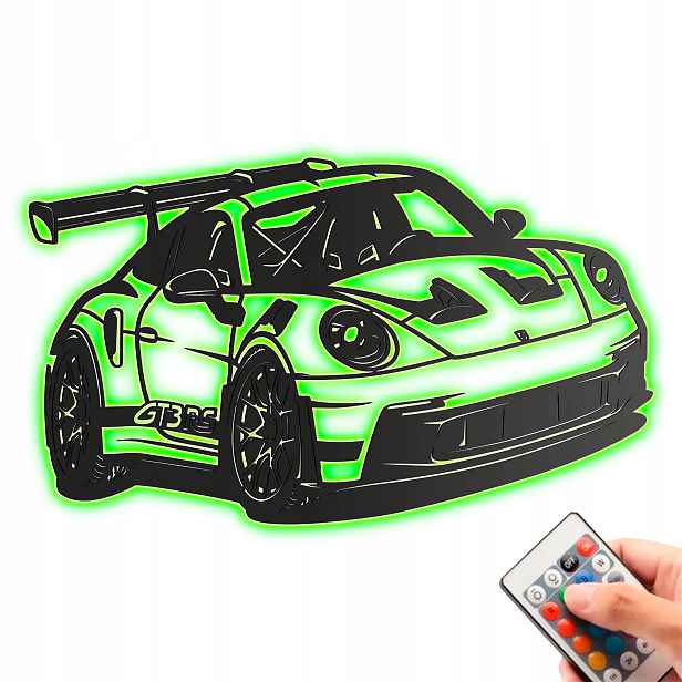 Porsche 911 GT3 Rs Dřevěný 3D Obraz Noční Led Lampička Dálkové Ovládání