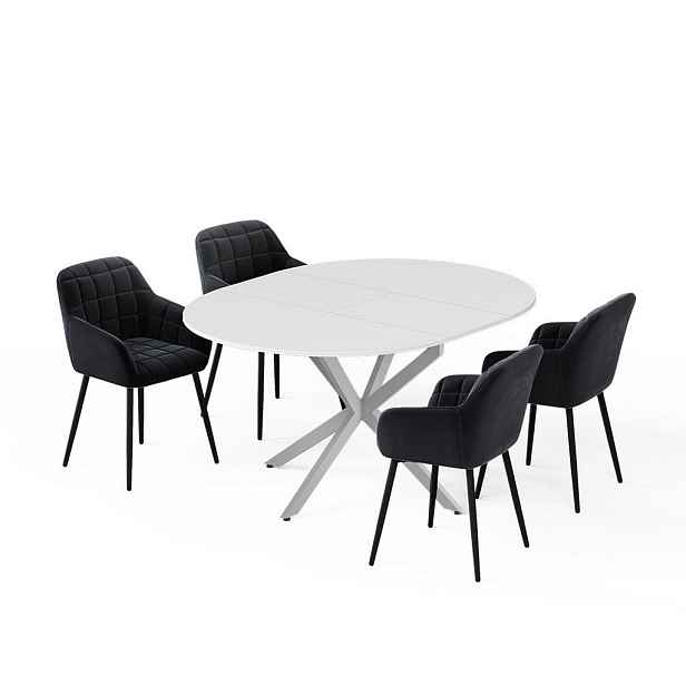 Vicco JÍDELNÍ STŮL SESTAVA Loyd, Bílá/Šedá, 120 x 120 cm se 4 jídelními židlemi (černé)