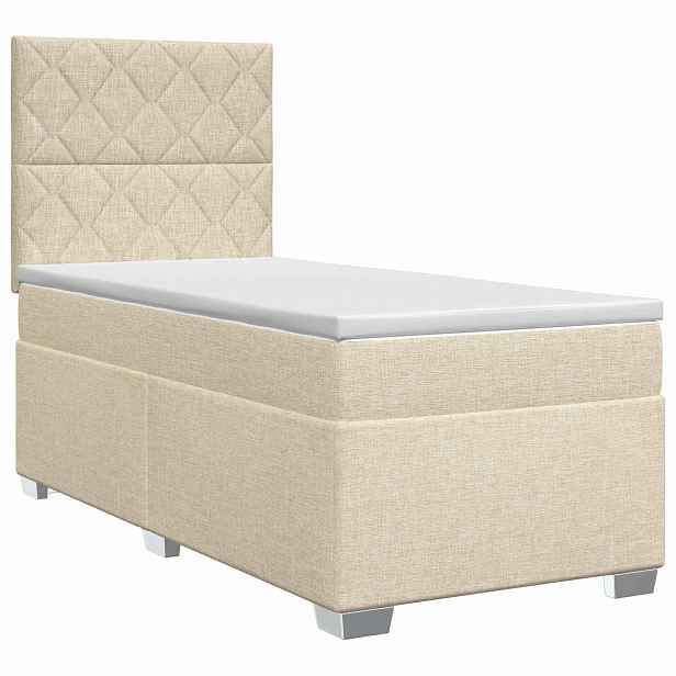 vidaXL Postel boxspring s matrací s čelo Krémová 80 x 200 cm Textil