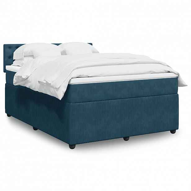 vidaXL Box spring postel s matrací modrá 140 x 200 cm samet