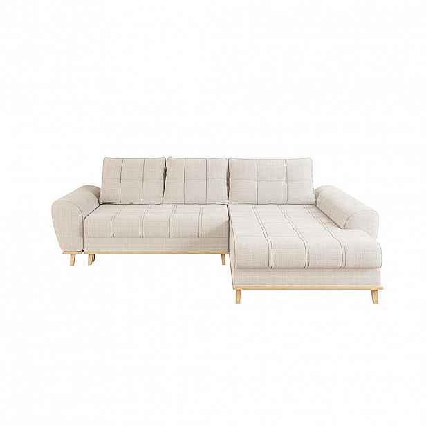 luma-home ROHOVÁ POHOVKA ve skandinávském stylu, rozkládací, 268 × 175 × 86 cm (Š×H×V), otoman vpravo, bouclé-chenille látka v béžové barvě / 21013