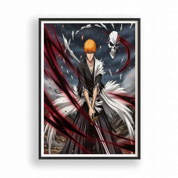 Obraz Bleach Ichigo Kurosaki Plakát Rámeček Dřevěný Černý 30x42 cm