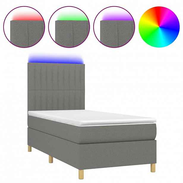 vidaXL Box spring postel s matrací a LED tmavě šedá 100x200 cm textil