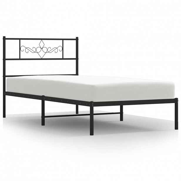 vidaXL Kovový rám postele s čelem černý 90 x 190 cm