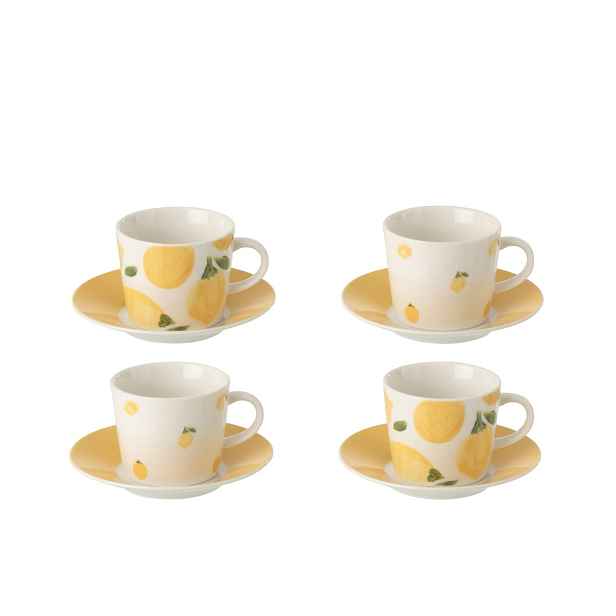 Kávová sada 4 šálků s podšálky Casa Limone - Ø 11*6 cm / 90 ml J-Line by Jolipa