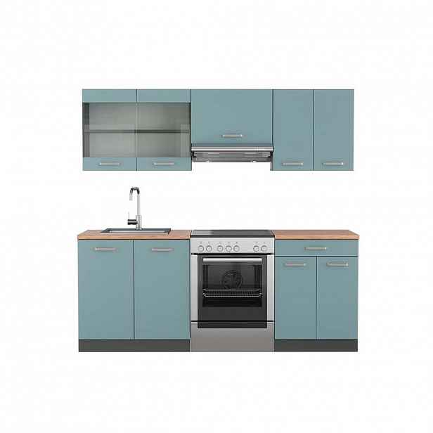 Vicco KUCHYŇSKÝ KOUT R-Line Modrošedá/antracitová 200 cm , PD Dub
