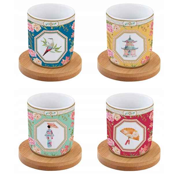4x šálek šálky bambusové podstavce barevné 110 ml