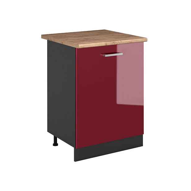 Vicco SPODNÍ SKŘÍŇKA KUCHYŇSKÉ LINKY R-Line, Červená vysoký lesk/Antracit, 60 cm s 1 dveřmi pracovná doska Dub Goldkraft