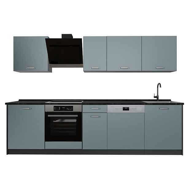 Vicco KUCHYŇSKÝ KOUT R-Line, Modrošedá/Antracit, 280 cm pracovná doska antracitová