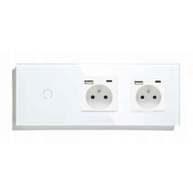 Jednoduchý Dotykový SPÍNAČ+2 Zásuvky Usb-c Sklo