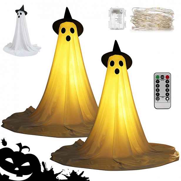 Svítící duch 8 režimů bílý s časovačem 6 hodin na Halloween do zahrady