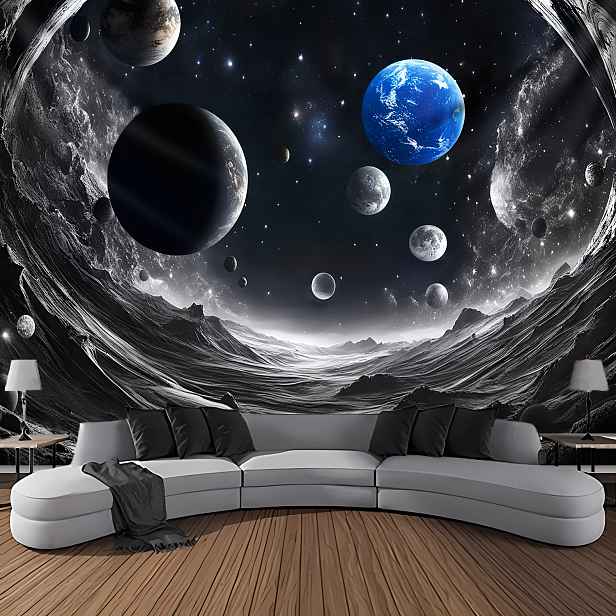 TEMU 1 ks Ultra Velká Spectakulární Planet Morsko Vlna Foto Pozadí Látka Nástěnná Závěsná Velká Polyesterová Tapiserie do Obývacího Pokoje Ložnice