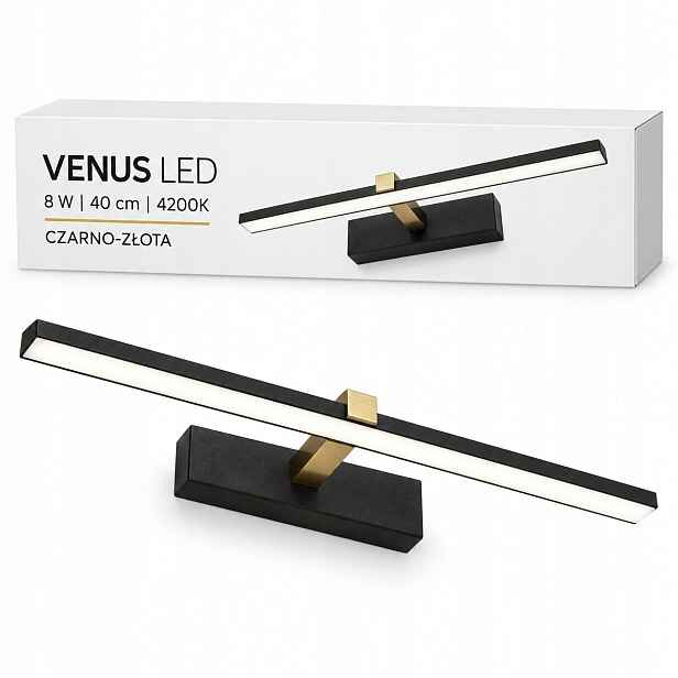 Venus černo-zlatá Led nástěnná lampa 8W 40 cm nad postel 4200K IP44 580lm, nástěnná