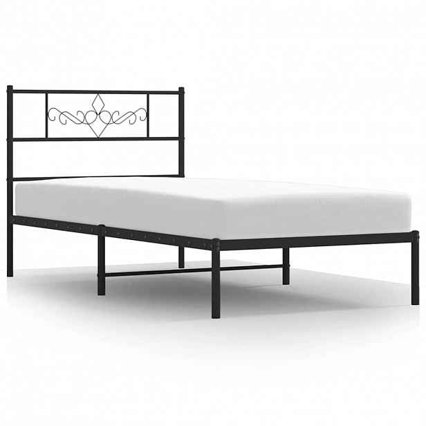 vidaXL Kovový rám postele s čelem černý 100 x 200 cm