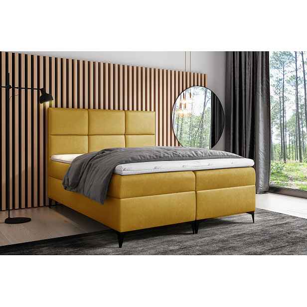 Designové čalouněné jednolůžko Fiza s úložným prostorem žlutá 120 x 200 + topper zdarma