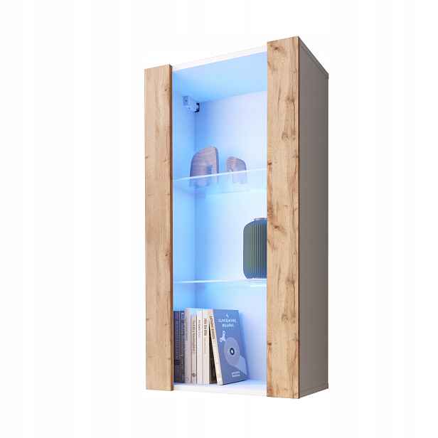 komodee Tivoli Závěsná Vitrína Vertical 100 Bílá-Dub Wotan Modré Led