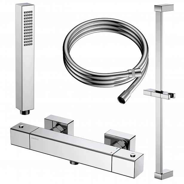 Sada pro sprchu termostatická baterie tyč sprchová hlavice hadice chrom
