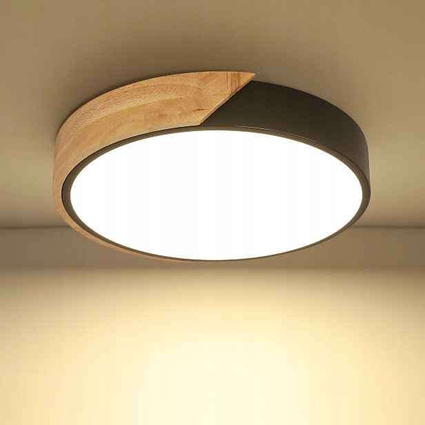 Stropní svítidlo Led plafon černý dřevěný kulatý moderní 30W 3000K