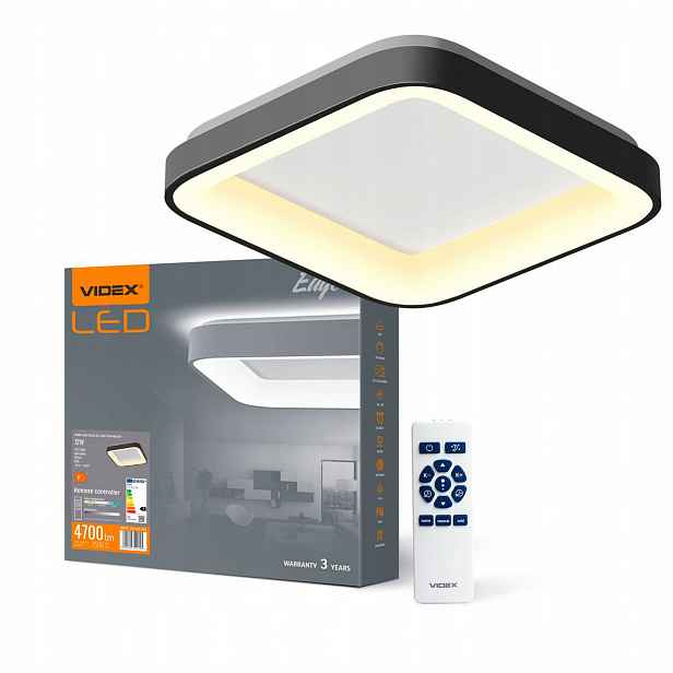 Stropní Svítidlo stmívač časovač Led Videx 72W nástěnný černý 45 cm 4700 lm dálkový ovladač